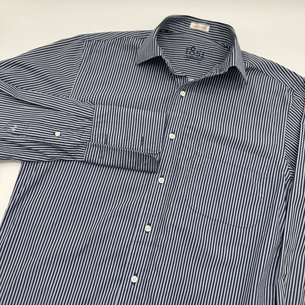 Arrow 1851 Men's Size 38 84/86‎ Italian Fabric French Cuff Blue Striped Shirt